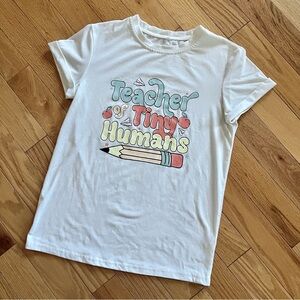 White 'Teacher of Tiny Humans' Woman’s T-Shirt - Small